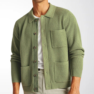 Winter <b>Men's</b> Knit <b>Cardigan</b> Sweater Luxury Button-Down Sweater Casual <b>Long</b> Sleeve Lapel Solid Color Streetwear Pocket - Product Image 5