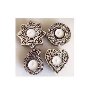 Support de bougie décoratif en bois pour bougies chauffe-plat, pièce maîtresse de la décoration intérieure pour les fêtes de Diwali et les cadeaux - Product Image 1