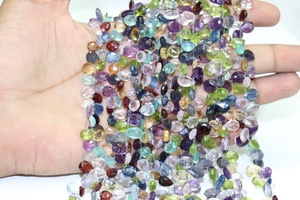 Perles naturelles multi-pierres précieuses à facettes en forme de poire 6*8mm perles percées sur le côté - Product Image 4