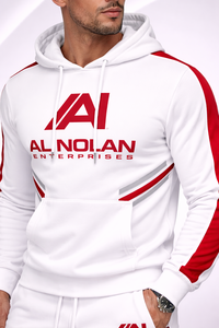 Conjunto Deportivo Blanco y Rojo para Hombre - Conjunto de Sudadera con Capucha y Pantalones Deportivos con Logotipo Personalizado |   Ropa Deportiva Ajustada de Estilo Urbano - Product Image 3