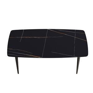 Tavolo da pranzo curvo moderno in pietra artificiale nera da 70,87 pollici con gamba in metallo per 6-8 persone - Product Image 3