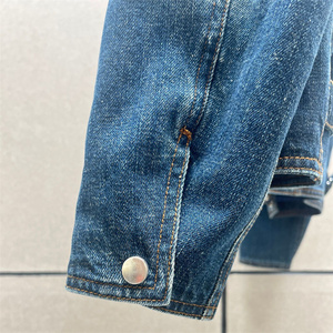Wholesale Women's Vintage <b>Denim</b> Jacket Fall 2026 Washed Lapel Long Sleeve Pure Cotton Outerwear <b>Coat</b> with Shoulder Pads - Product Image 3
