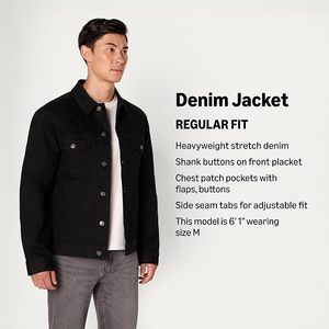 Men's Black <b>Denim</b> Jacket Casual Button Front Regular Fit Solid Color Autumn Wear Woven Cotton <b>Material</b> - Product Image 6