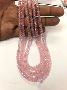 Natural Morganite Faceted Rondelle Beads 3-Strand Necklace - Product Image 2
