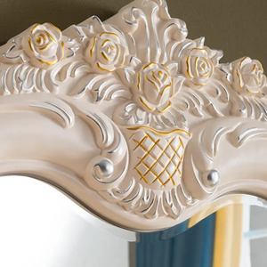 Tocador de madera de caoba de estilo europeo clásico con espejo, acabado blanco, tocador de lujo con 7 cajones, muebles de dormitorio - Product Image 6