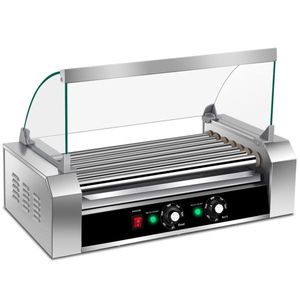 Attrezzatura da Cucina Commerciale in Acciaio Inox, Macchina per Hot Dog a 7 File con Coperchio in Vetro Temperato e Superficie di Cottura 45x25 cm - Product Image 2