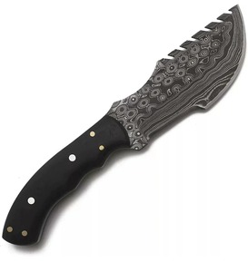 Couteau de traqueur en acier Damas magnifiquement forgé, lame à motif goutte de pluie, manche en résine personnalisable OEM, poignée en laiton. - Product Image 5