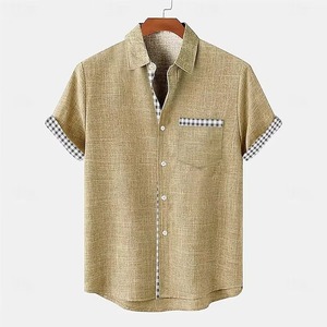 Men Casual Short Sleeve <b>Geometric</b> Print <b>Shirt</b> Button Pocket Design Light Polyester Plus Size Anti-Wrinkle for Beach Summer - Product Image 6