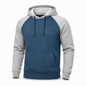 Sweat-shirt à capuche raglan en molleton épais 400 GSM personnalisé pour homme, bicolore bleu-gris, vente en gros - Product Image 1