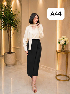 Vestido/falda de 57 cm, largo 67 cm, estilo coreano de sarga y crepé de seda, corte A, para oficina, de Vietnam. Ideal para noche, fiesta, café y trabajo. - Product Image 2