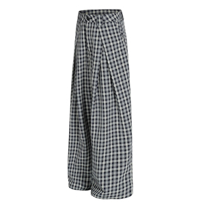 Custom Plaid Wide Leg Trousers Men High Waist Front Pleated Loose Fit Casual Bottoms Straight Cut Apparel - Product Image 1