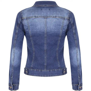 Washed Denim Jacket Slim Fit Casual Turn Down Collar Zipper Closure Long Sleeve Blue Trucker <b>Coat</b> Denim Jackets - Product Image 2