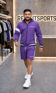 REXFIT SPORTS 2026 Custom <b>Men</b>’s Purple Nylon Hooded <b>Jacket</b> and Shorts Set Full Zip Streetwear Sportswear Private Label - Product Image 2