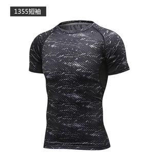 Camiseta Deportiva de Manga Corta para Hombre, Corte Ajustado, Estilo Raglán, Patrón Geométrico, Secado Rápido, Cuello Redondo, Negra, Poliéster - Product Image 5