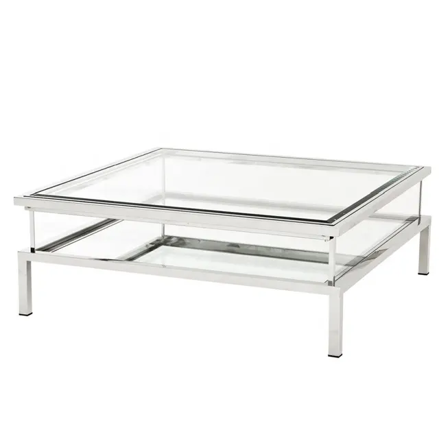 Новый элегантный стильный стеклянный журнальный столик из нержавеющей стали серебряного цвета квадратной формы простой центральный столик для продажи