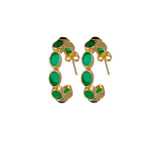 Pendientes de aro ovalados de diseñador, cuarzo Esmeralda chapado en oro, piedra natal hecha a mano, joyería de piedras preciosas, declaración única, joyería de moda - Product Image 1
