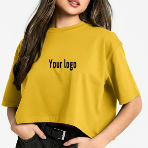 เสื้อสตรีทแวร์แบบสั่งทำพิเศษ ทรงหลวมไหล่ตก ผ้าฝ้าย 100% ทรงครอปสำหรับฤดูร้อน คอกลม ทรงปกติ คุณภาพสูง เรียบง่าย ระบายอากาศได้ดี - Product Image 5