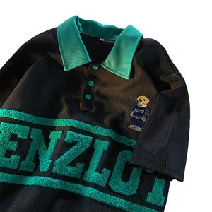 Custom Sportswear Chenille Tees Embroidery Leopard Turtleneck Unisex Cotton Men Streetwear <b>Waffle</b> Knit Short Sleeve Oversized - Product Image 3
