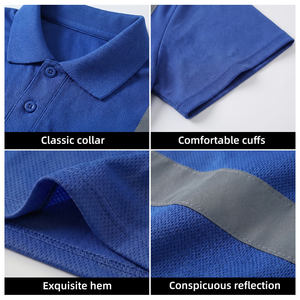Summer Fluorescent Polo Shirt With Reflective <b>Strips</b> Bird Eye <b>Fabric</b> Quick Dry Road Workwear Polo T Shirts - Product Image 3