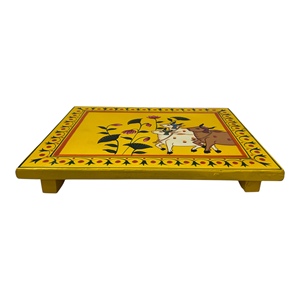 Pata Choki Chowki de Madera Pintada a Mano para Pooja y Decoración del Hogar |   Mesa-taburete Bajot tradicional india - Product Image 3
