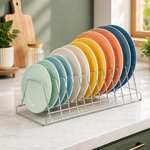 Égouttoir à vaisselle multi-sections en acier inoxydable robuste pour cuisine, support à thali, organisateur de vaisselle, résistant à la rouille - Product Image 5