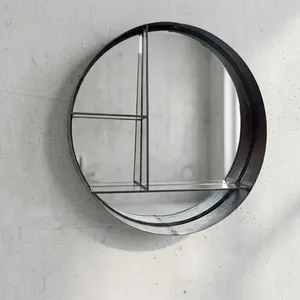 Estante de Pared de Hierro Fundido con Espejo, Diseño Artesanal, Decorativo, Flotante, Moderno, Organizador de Almacenamiento para el Hogar, Acabado Envejecido - Product Image 2