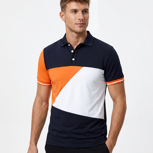 Men's Color Blocked <b>Polo</b> Shirt Short Sleeve Geometric Design Casual Woven Fabric Navy <b>Orange</b> White - Product Image 4