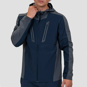 <b>Men's</b> Hooded Windbreaker <b>Jacket</b> Solid Color Sporty Style PU Coated Zipper Closure Autumn Wear - Product Image 3