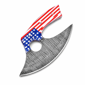 Couteau Ulu artisanal Edge Master Manufacture avec lame en acier Damas, manche en résine, étui en cuir - Qualité industrielle/DIY 7,4 pouces - Product Image 1