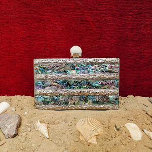 Indian Handcrafted <b>Abalone</b> <b>Shell</b> Mother of Pearl Clutch with Silver Brass Frame Luxury Evening Wedding Party Bag - Product Image 1