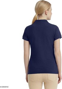 Polo à manches courtes pour femme, couleur unie, coupe classique, 100% coton piqué, style décontracté, bleu - Product Image 4