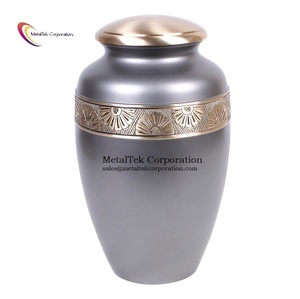 Adult Style Metal Cremation Urn New Grey Brass Golden Floral Band With Secured Lid <b>Keepsake</b> <b>Ashes</b> Jars Funeral Decorative Urns - Product Image 6