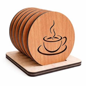 Wooden Tea & Coffee Cup <b>Coaster</b> Set with Holder Laser Cut Wooden <b>Drink</b> <b>Coasters</b> for Table Protection & Home Decor - Product Image 1