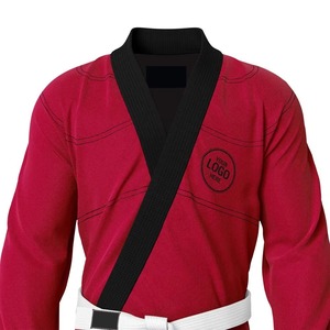 Kimono de BJJ rouge unisexe pour adulte, en polyester respirant, coupe classique, logo sur le devant, une pièce, vêtements de sport de combat - Product Image 5
