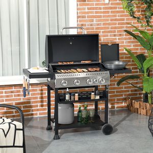 "40000 BTU Propane Gas Grill with 4+1 Burners <b>Warming</b> Rack Shelves <b>Bottle</b> Opener & Thermometer-Trolley for Backyards" - Product Image 2