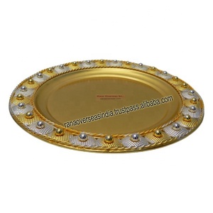 Plateau de service rond en fer plaqué or et argent de qualité supérieure, plat décoratif pour table à manger, cuisine, maison, présentation - Product Image 3