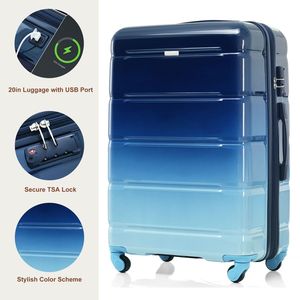 Set di Valigie da 20 Pollici con Porta USB, Certificato per Compagnie Aeree, in ABS+PC, Guscio Rigido, Ruote Girevoli, Elegante Bagaglio a Mano - Product Image 2