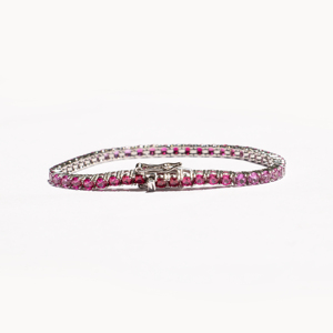 Bracelet tennis saphir rose éclatant avec pierres précieuses taille ronde, bijou de luxe élégant pour femme, cadeau idéal pour les occasions spéciales - Product Image 5