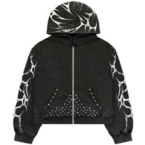 Sweat-shirt à capuche vintage pour homme avec motif toile d'araignée, délavé à l'acide, coupe oversize, style streetwear, fabricant OEM - Product Image 1
