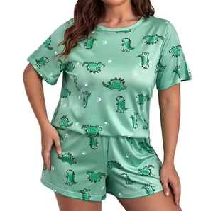 Conjunto de Pijamas de Talla Grande para Mujer, de Poliéster/Algodón, Tejido Elástico, Cintura Elástica - Product Image 2