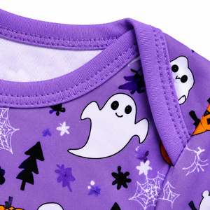 Vente en gros de combinaisons pour bébés unisexes imprimées pour Halloween, combinaison courte à manches courtes pour bébés avec imprimé fantôme, citrouille, chauve-souris, crâne, toile d'araignée - Product Image 2