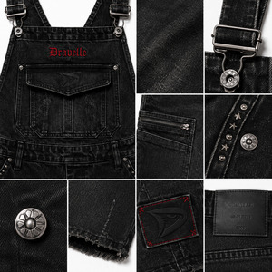 Pantalones Cortos Vaqueros con Bolsillos Cargo, Logotipo Bordado Personalizado, Dungarees Negros Lavados, Mono Y2K Streetwear para Mujer, Venta al por Mayor - Product Image 4