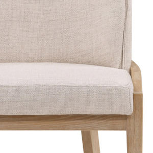Chaise de salle à manger moderne avec structure en teck massif, tissu texturé blanc cassé et dossier à niveaux - Product Image 2