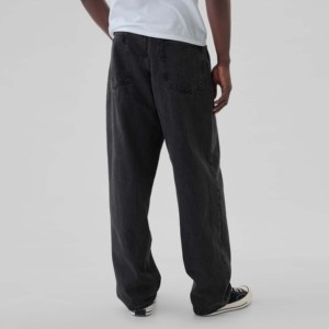 Jean en denim noir pour homme, coupe droite, taille mi-haute, ample, en coton, décontracté, respirant, style urbain, délavage classique, couleur unie, idéal pour l'hiver - Product Image 3