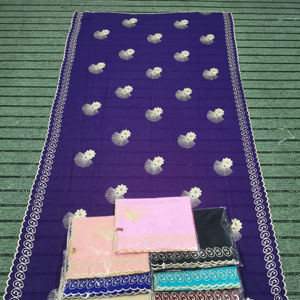 Voile polyester élégant style sénégalais pour hijab |   Châle de mariage en mousseline africaine de luxe avec broderie florale et strass pour l'été - Product Image 2