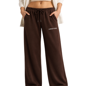 <b>Women</b> Brown Wide Leg Fleece Sweatpants Elastic Waist Drawstring Loose Fit Casual Straight Leg Jogger <b>Trousers</b> - Product Image 1