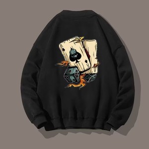 Sudadera Unisex con Gráficos de As de Espadas, Calavera y Dados Flameantes, Oversize, Hombros Caídos, Cuello Redondo, Estilo Urbano - Product Image 4