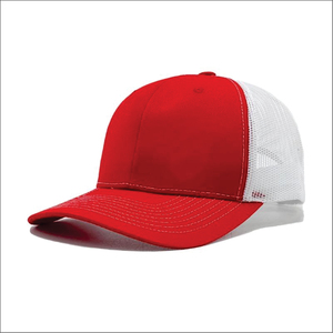 Red White Mesh Trucker Cap 6-Panel Fitted Unisex Casual Spring Summer Solid Color Baseball <b>Hat</b> - Product Image 6