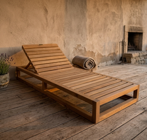 Chaise longue Livia sophistiquée en teck, finition grain naturel exquis, pliable, résistante à l'eau, à larges lattes, pour l'extérieur - Product Image 3
