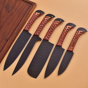 Handmade Carbon Steel Chef <b>Knife</b> <b>Set</b> | Black Powder Coat Wood+Resin Handle | 5-Piece <b>Sharp</b> Cooking <b>Knife</b> Collection - Product Image 1
